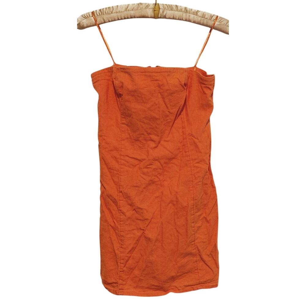 Abercrombie & Fitch Linen Strapless Mini Dress Small Orange Euro Resort Beach - Picture 2 of 9